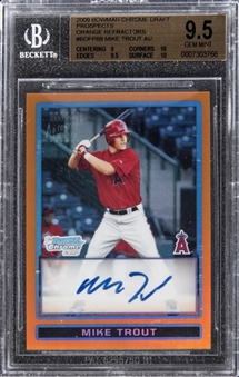 2009 Bowman Chrome Draft Prospects #BDPP89 Mike Trout (Orange Refractor) Signed Rookie Card (#14/25) – BGS GEM MINT 9.5/BGS 10